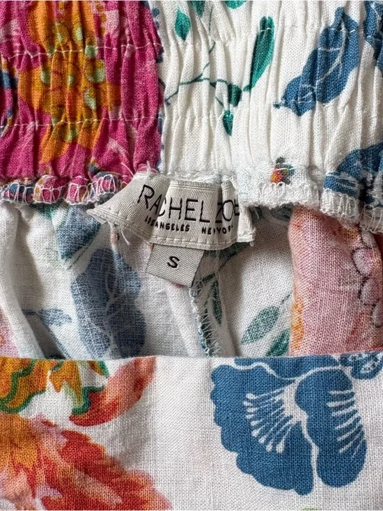 Rachel Zoe Linen Blend White Colorful Floral Print Wide Leg Pants Size Small - Picture 12 of 12